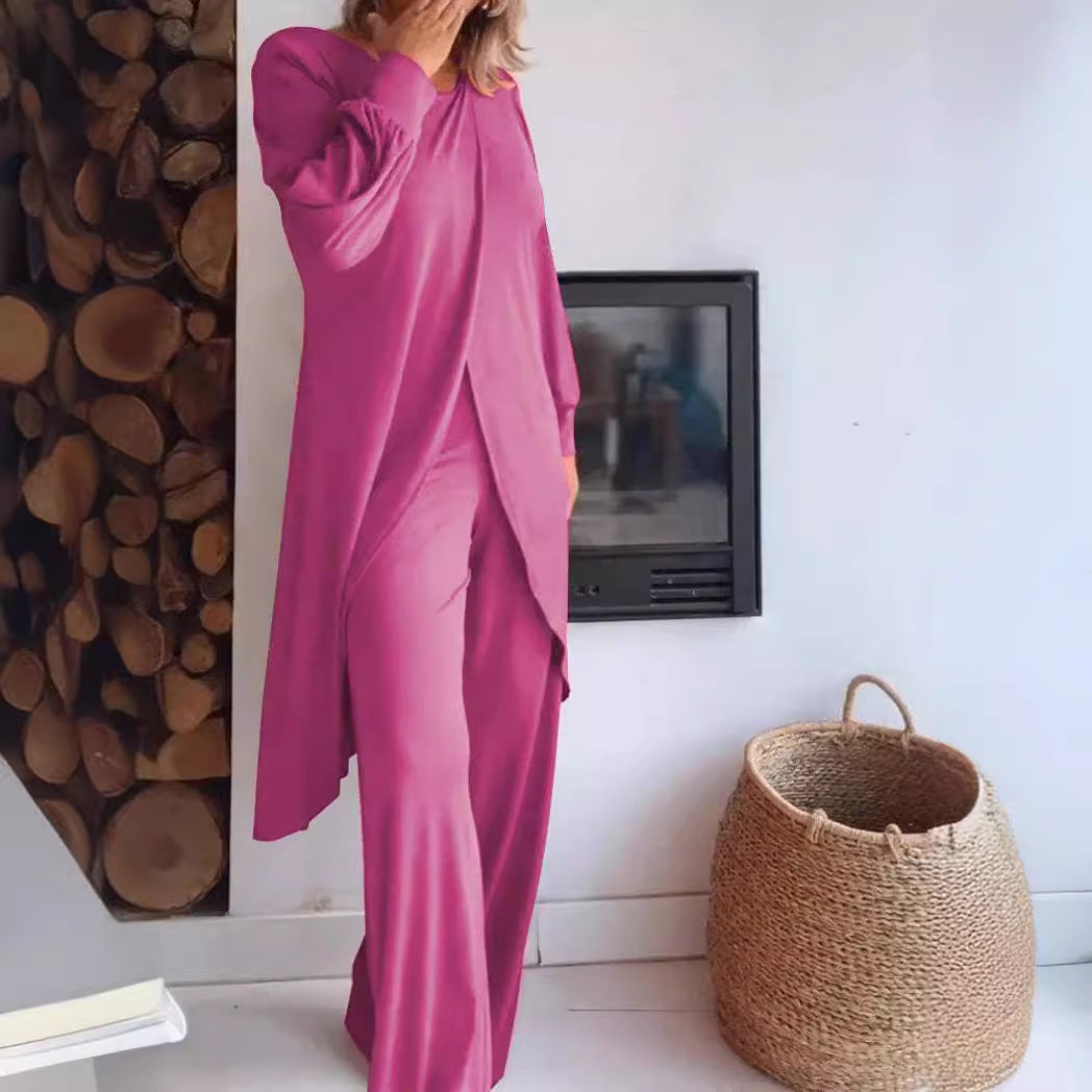 Elegant Spandex Top and Trousers Set