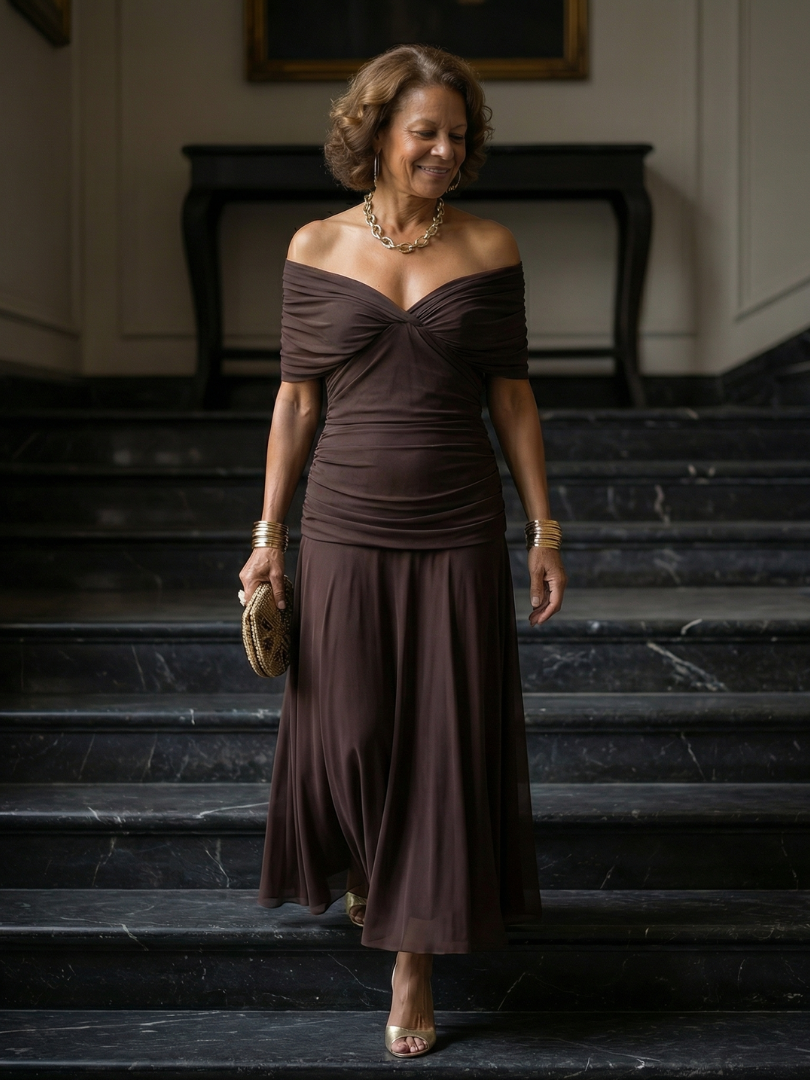 Calen Off Shoulder Flow Midi Dress