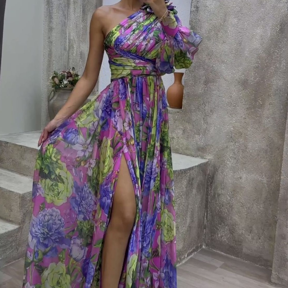 Amara One-Shoulder Floral Maxi Dress