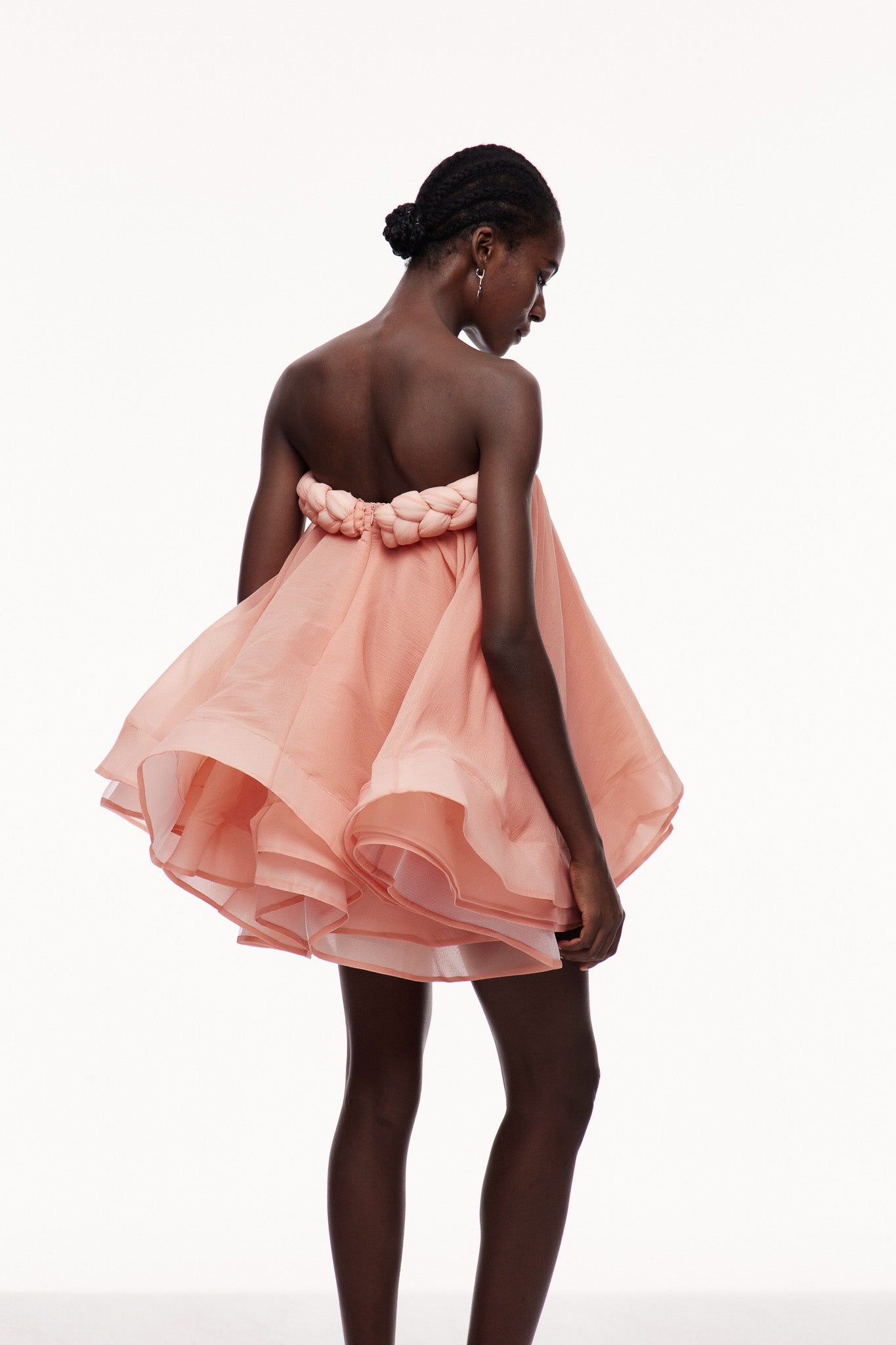 Cebrail Ruffle Puffy Mini Dress In Pink