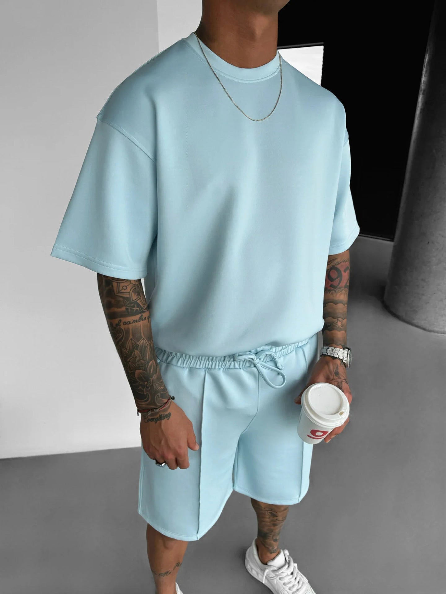 Summer Men's Short Sleeve Shorts Suit