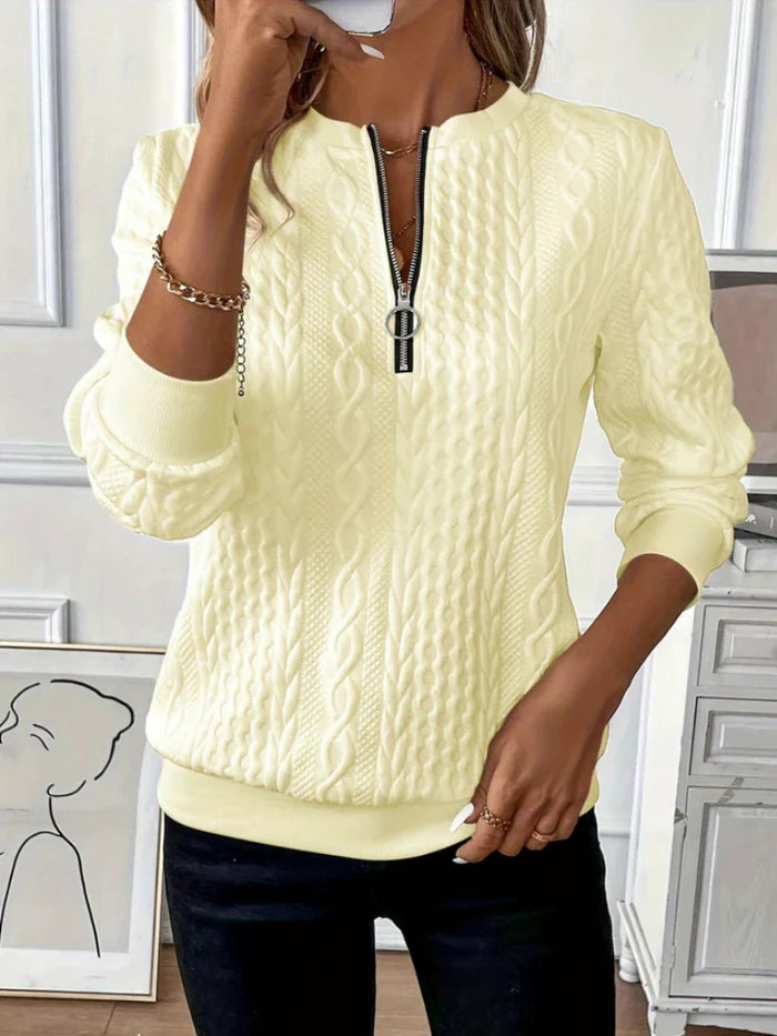Cozy White Cable-Knit Zip-Up Sweater
