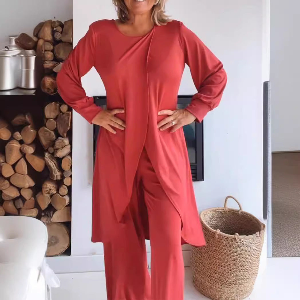 Elegant Spandex Top and Trousers Set