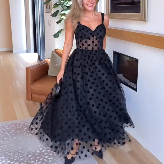 Celeste Polka Dot Tulle A-Line Dress