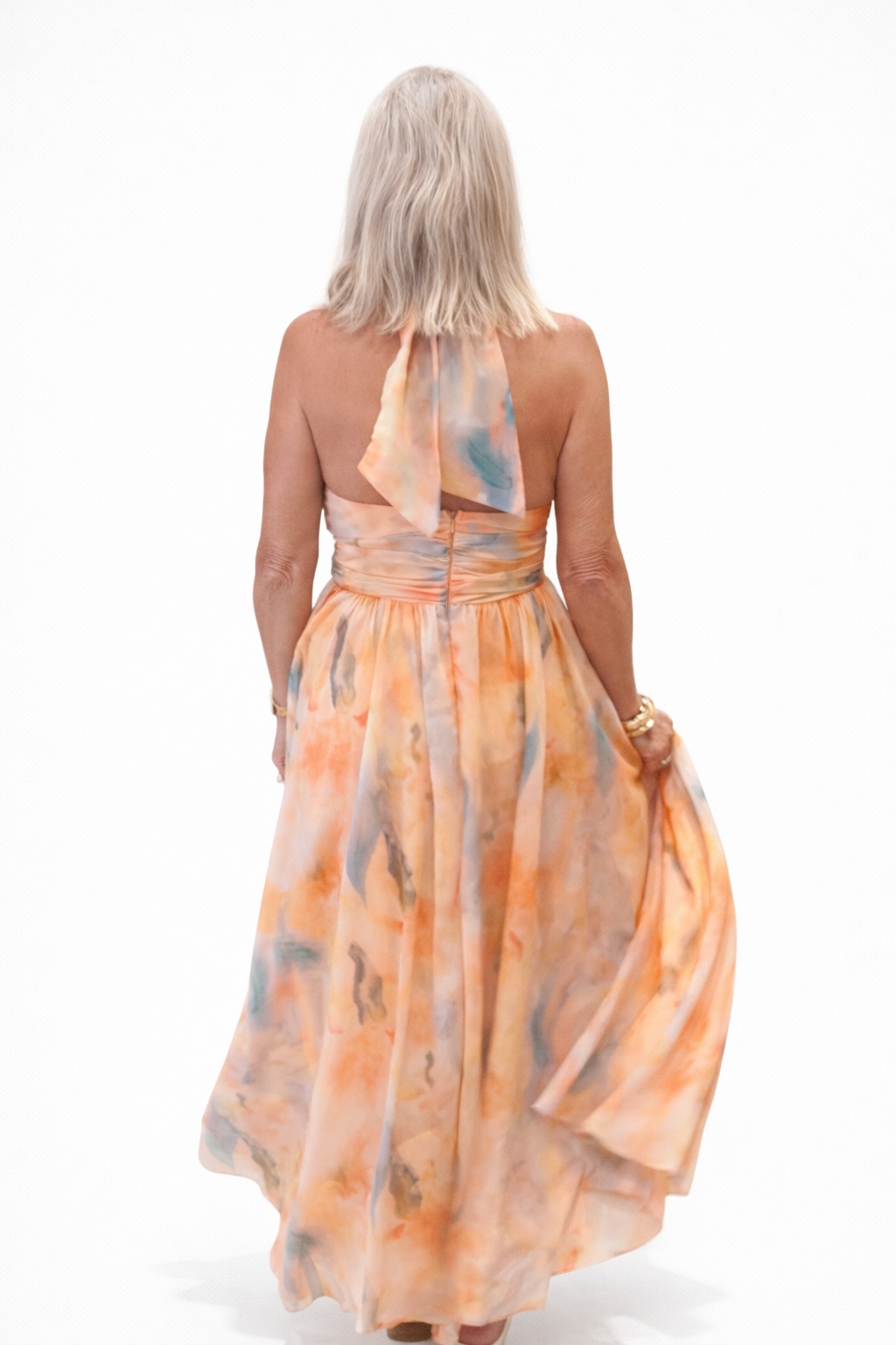 Esther Watercolour Halterneck Dress – Peach