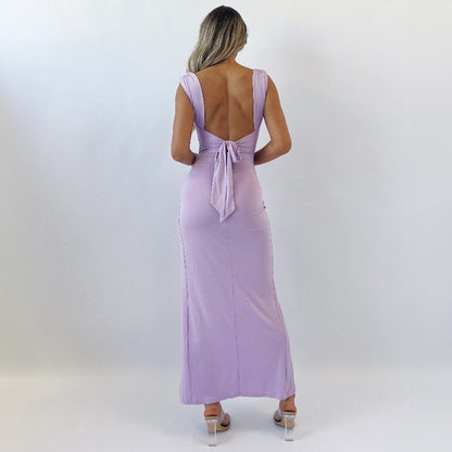 Slim Sleeveless Slit Dress with Tie