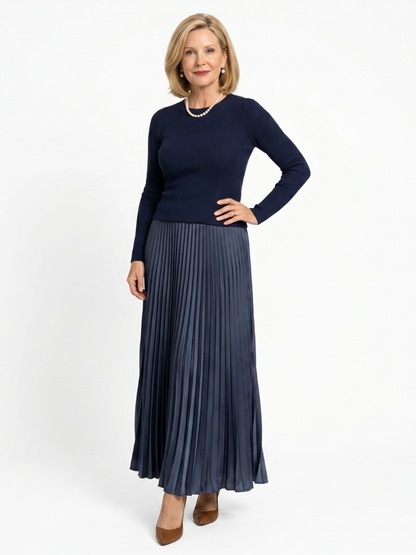 Fawn | Knit Top Pleated Skirt Midi Dress