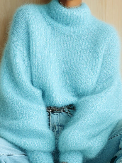 Casual Fuzzy Baby Blue Lantern Sleeve Sweater