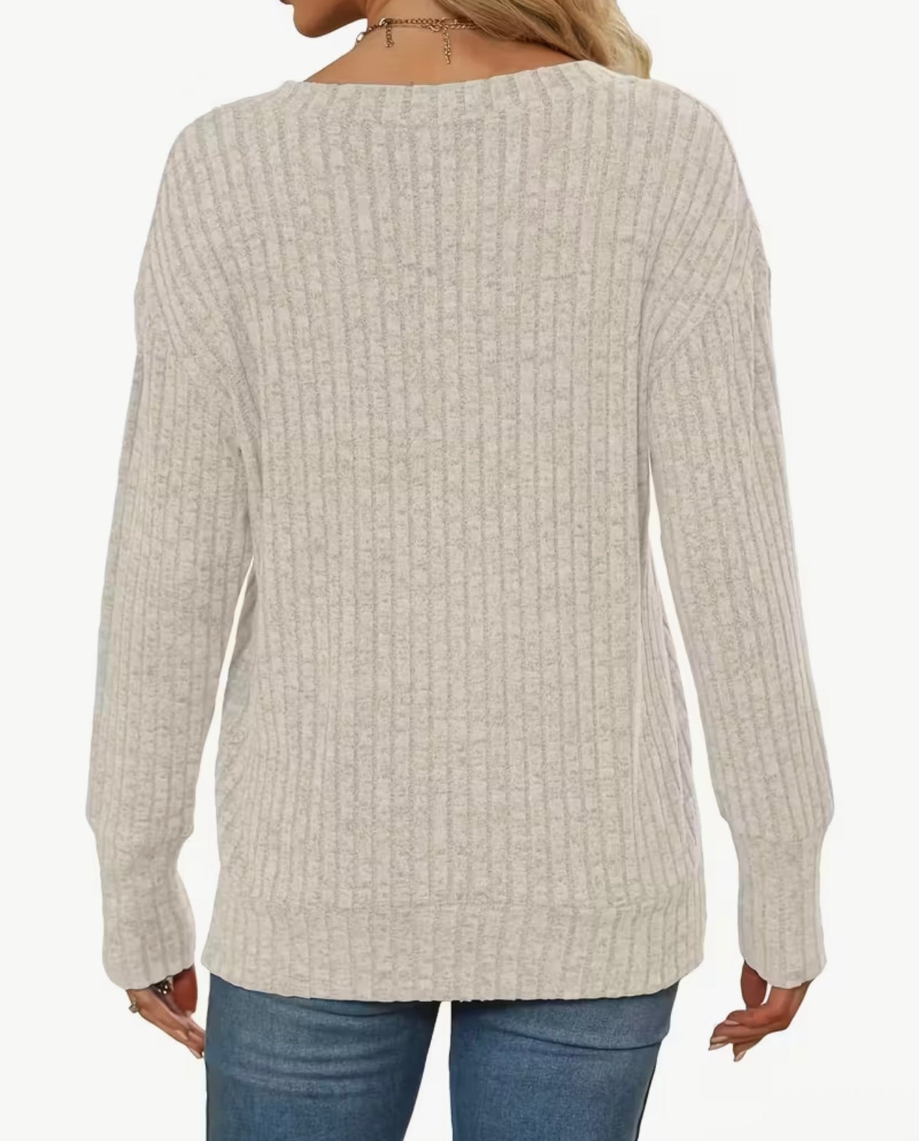 Ribbed V-Neck Sweate