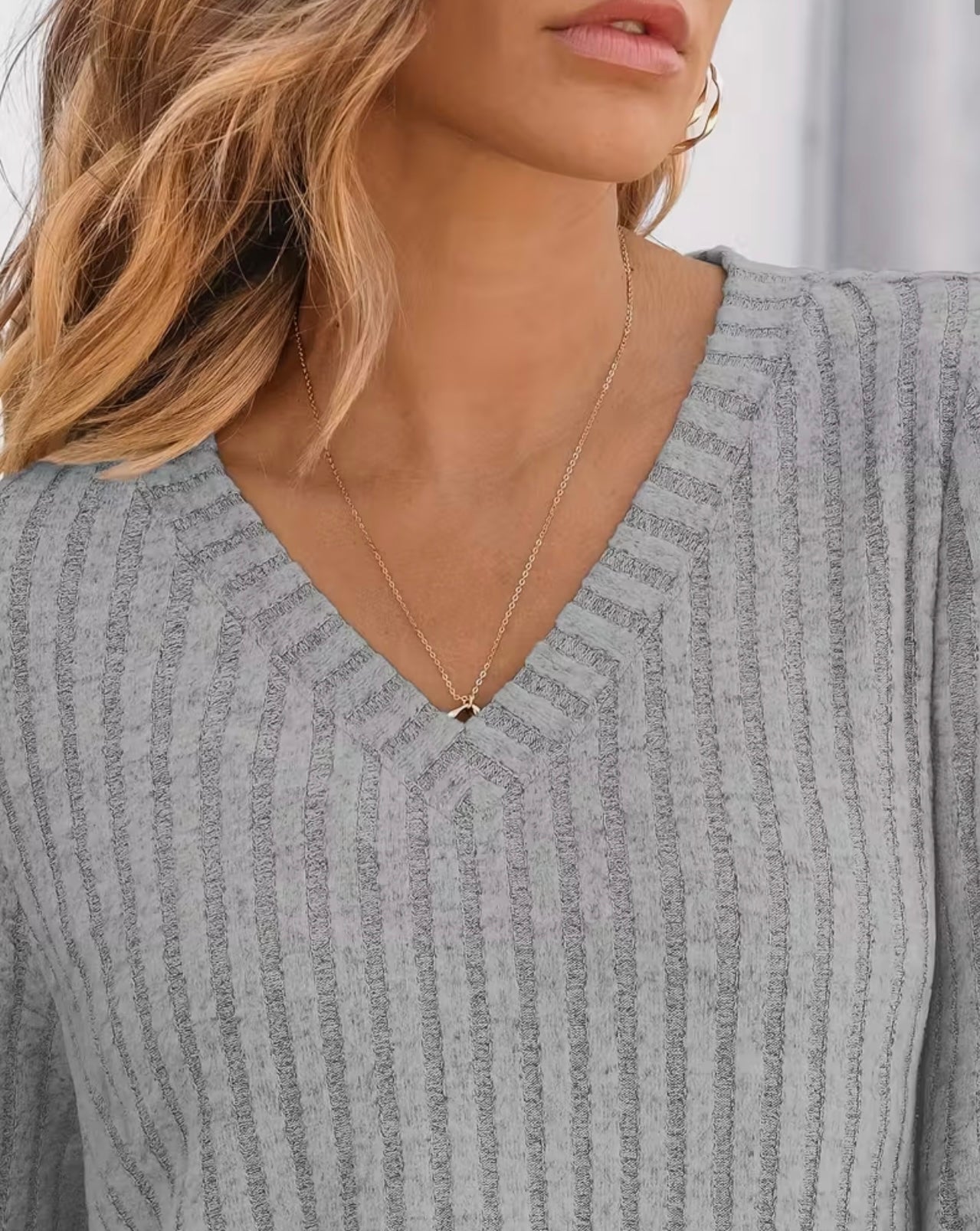 Ribbed V-Neck Sweate