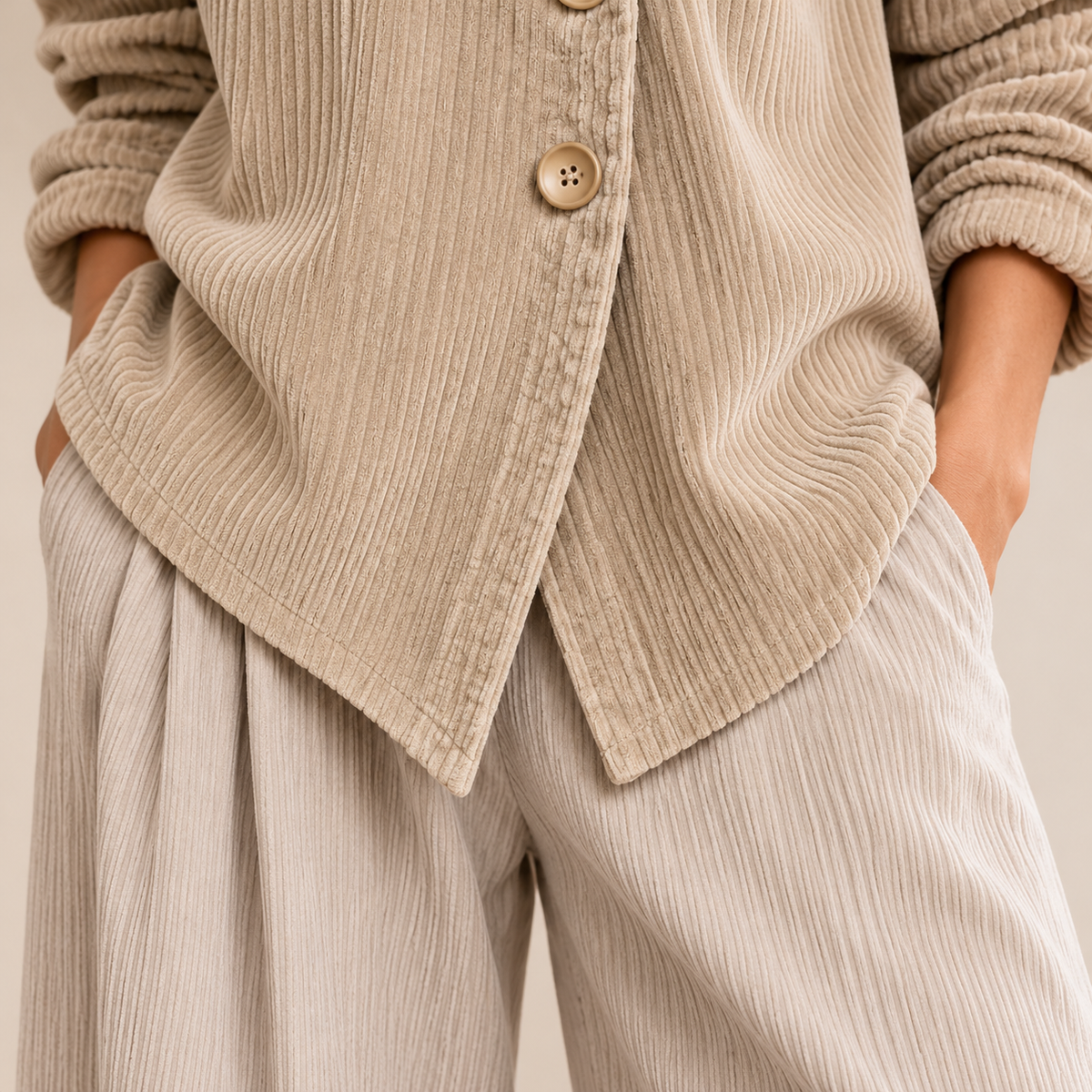 Wearbella | Funnel Collar Asymmetric Button Corduroy Top