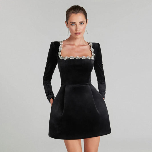 Velvet Floral Embellished Dress