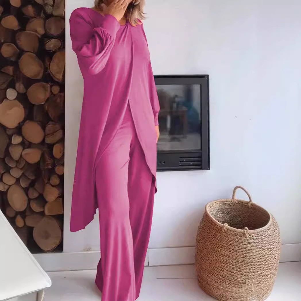 Elegant Spandex Top and Trousers Set
