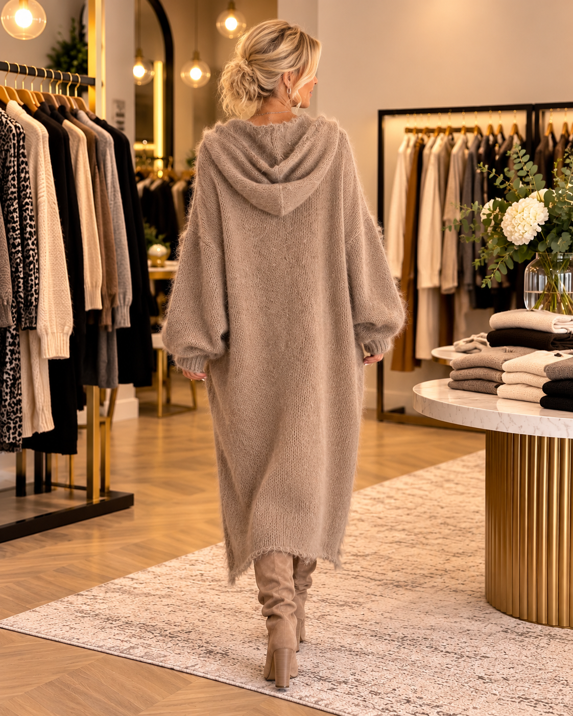 Sophia | Fuzzy Knit Hooded Oversized Dress