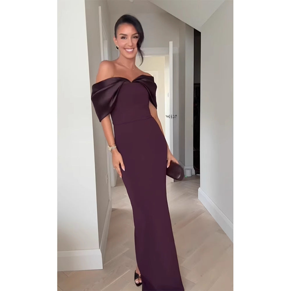 Off-shoulder Slim Fit Long Sheath Dress