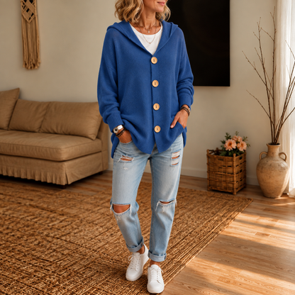 Wearbella – Hooded Waffle-Knit Button-Front Cardigan