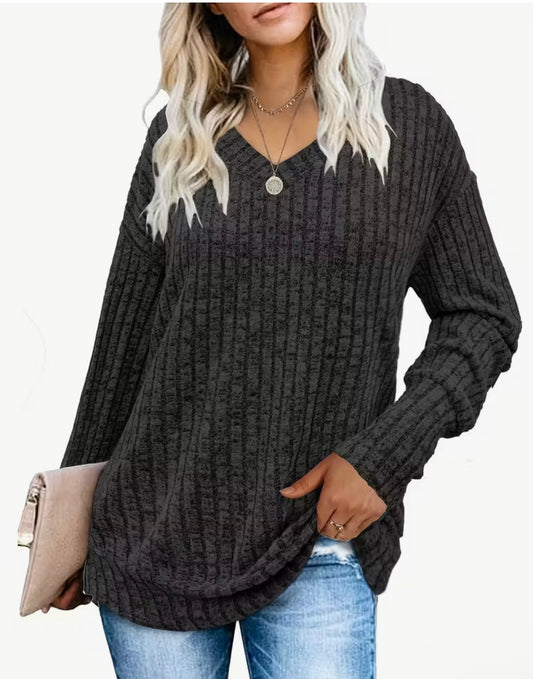 Ribbed V-Neck Sweate