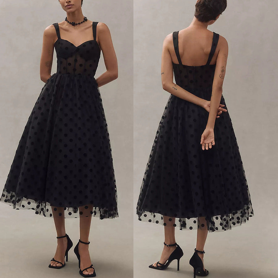 Celeste Polka Dot Tulle A-Line Dress