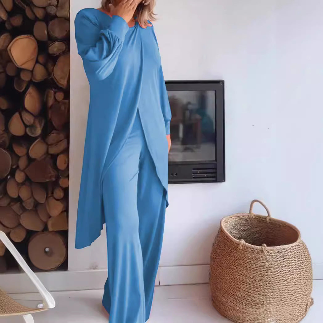 Elegant Spandex Top and Trousers Set
