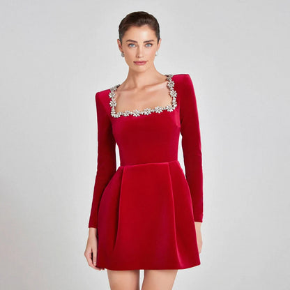 Velvet Floral Embellished Dress