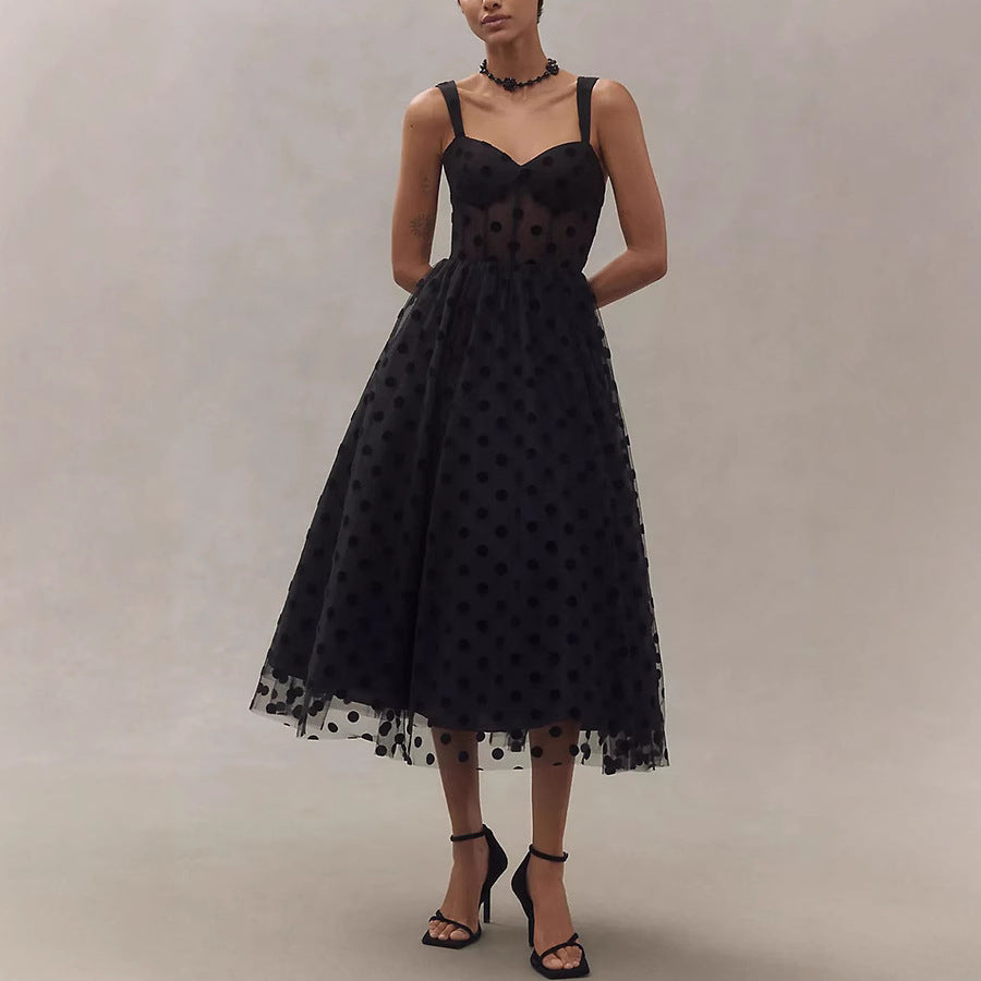 Celeste Polka Dot Tulle A-Line Dress