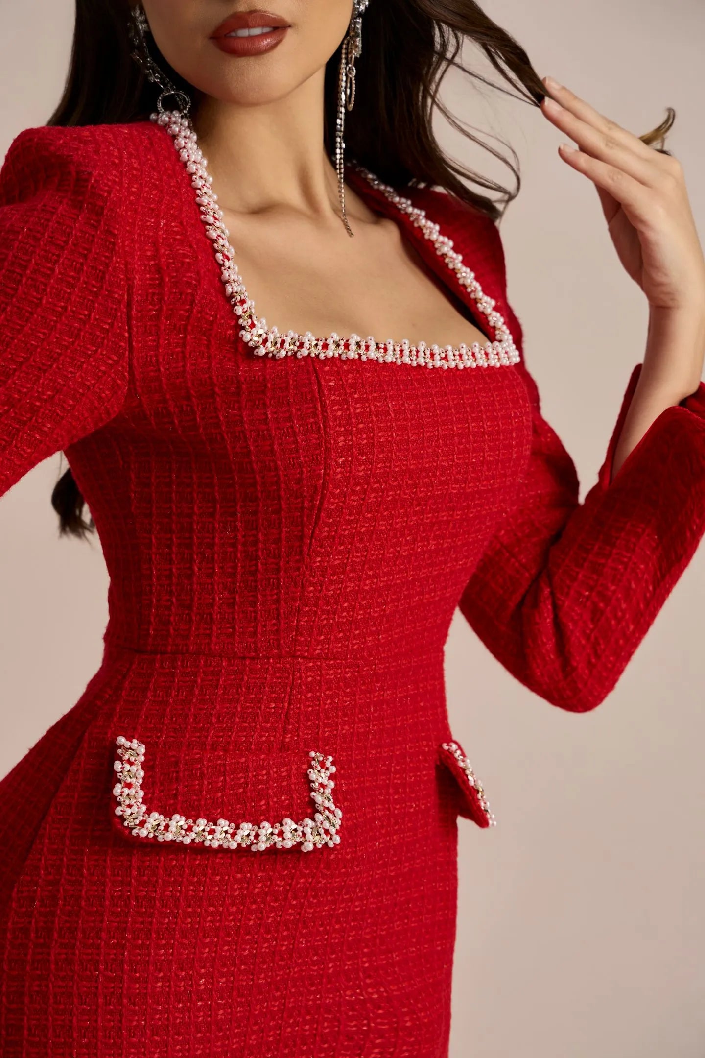 Couture Square Neck Tweed Dress