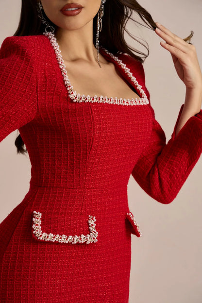 Couture Square Neck Tweed Dress