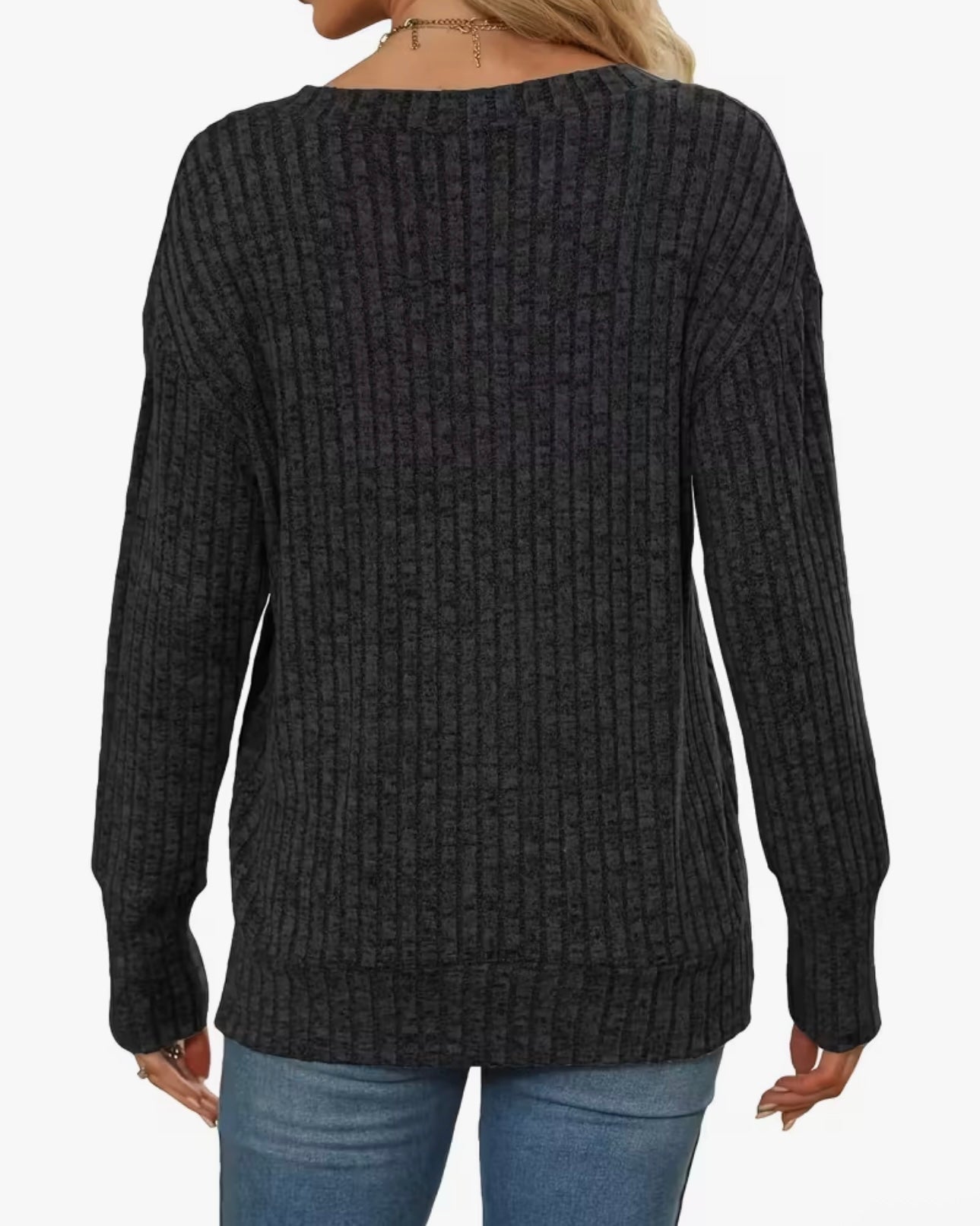 Ribbed V-Neck Sweate