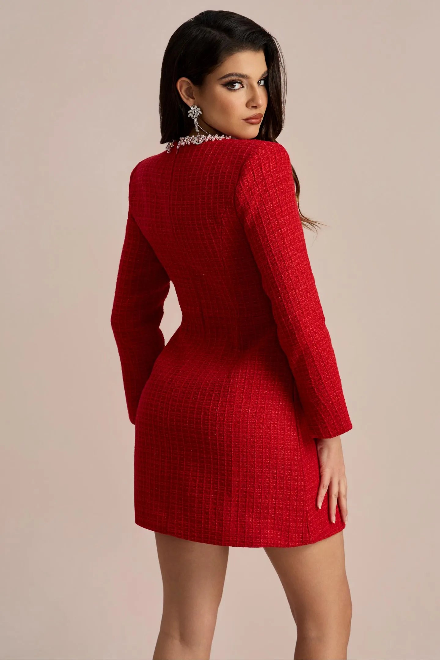 Couture Square Neck Tweed Dress