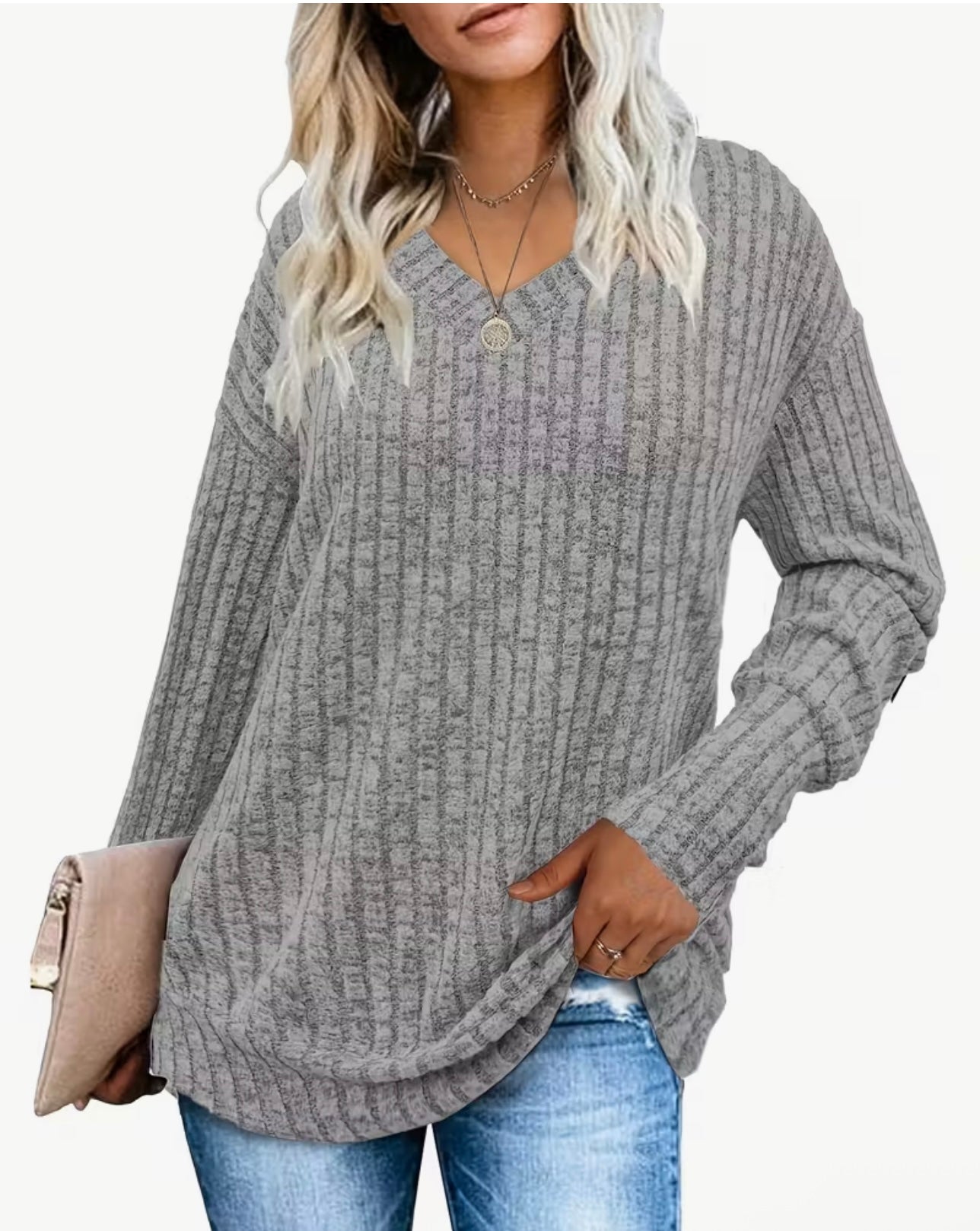 Ribbed V-Neck Sweate