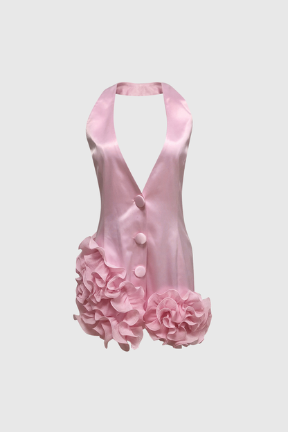Bart Plunge Satin Ruffle Mini Dress