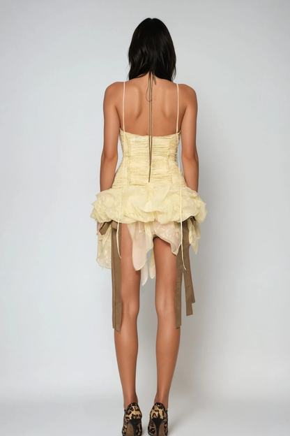 Bedagi Ruch Halter Neck Ruffle Fringe Mini Dress