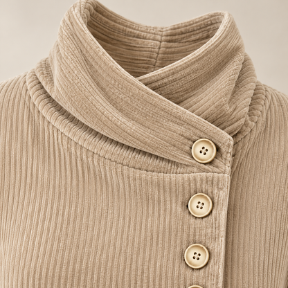Wearbella | Funnel Collar Asymmetric Button Corduroy Top