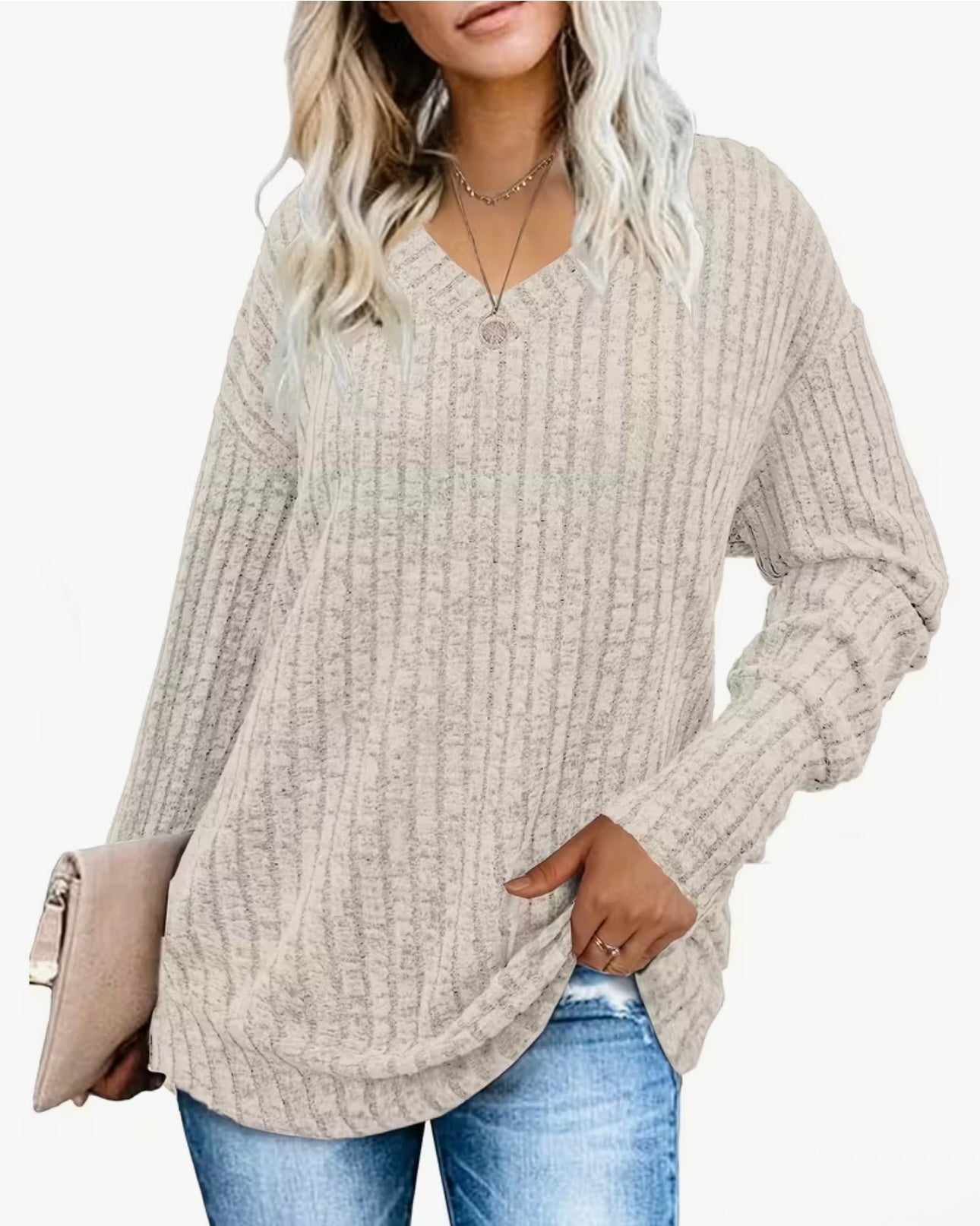 Ribbed V-Neck Sweate