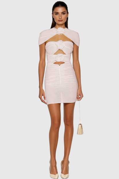 Carmelo Flower Ruch Cutout Mini Dress