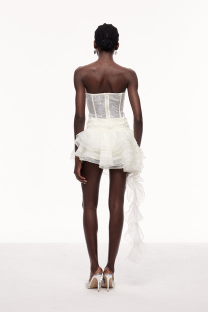 Cellach Lace Corset Asymmetric Fringe Skirt Set