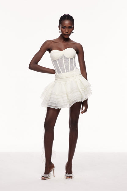 Cellach Lace Corset Asymmetric Fringe Skirt Set