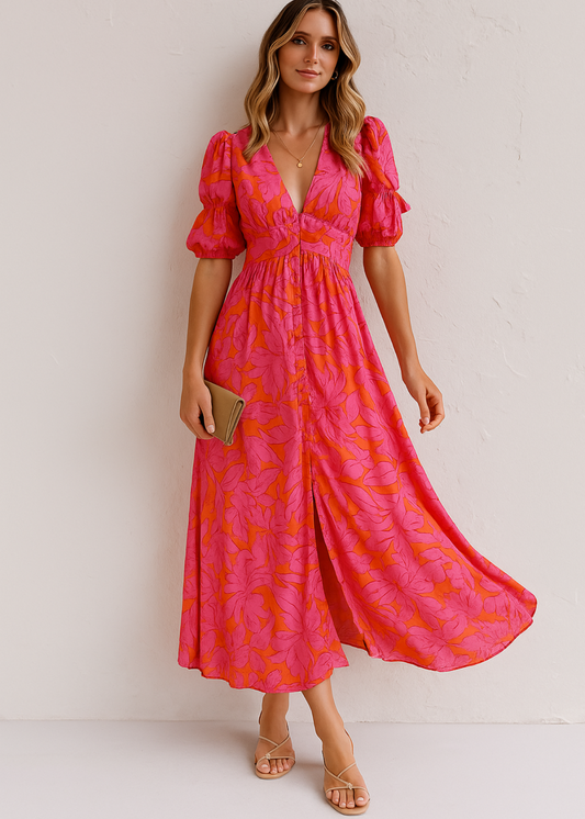 Serenity Breeze V-Neck Midi Dress