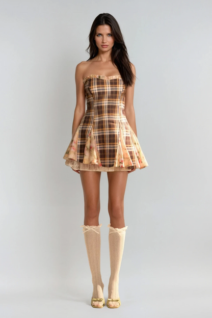 Chinyelu Strapless Grid Floral Mini Dress