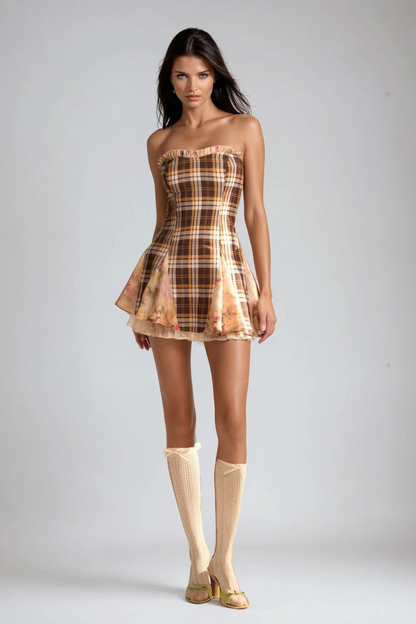 Chinyelu Strapless Grid Floral Mini Dress