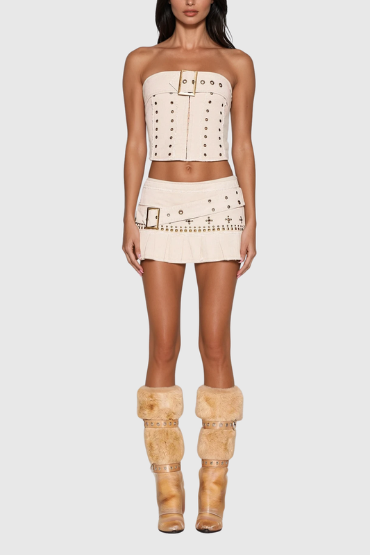 Ciannait Embellished Buckle Skirt Set