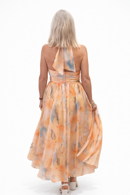 Esther Watercolour Halterneck Dress – Peach