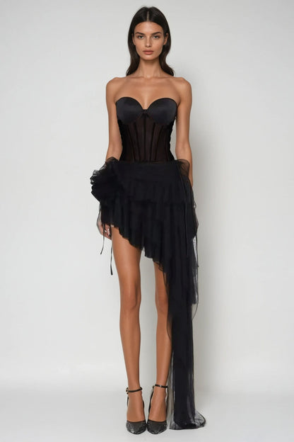 Danish Corset Mesh Asymmetric Mini Dress