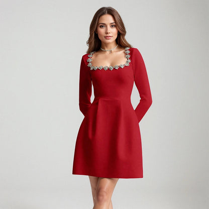 Velvet Floral Embellished Dress