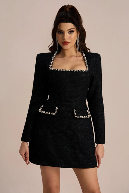 Couture Square Neck Tweed Dress