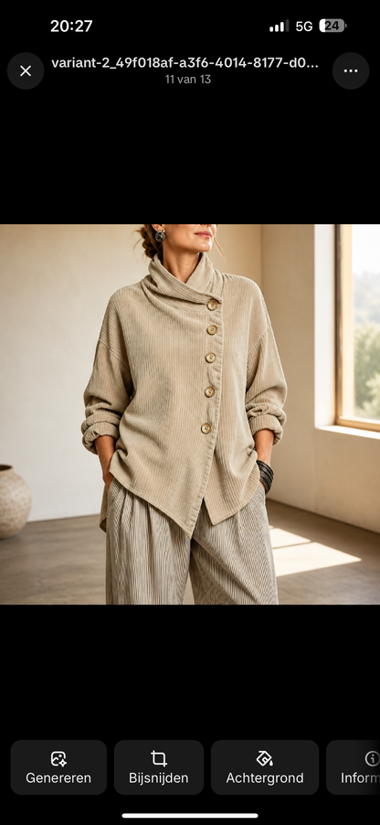 Wearbella | Funnel Collar Asymmetric Button Corduroy Top