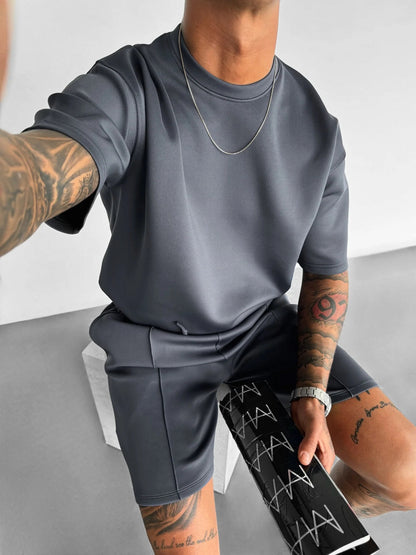 Summer Men's Short Sleeve Shorts Suit