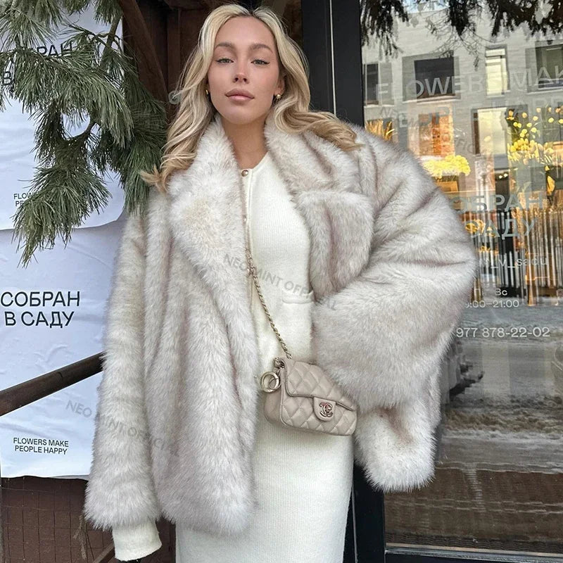 NeoMint™ Oversized Gradient Faux Fox Fur Coat