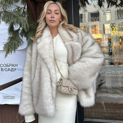 NeoMint™ Oversized Gradient Faux Fox Fur Coat