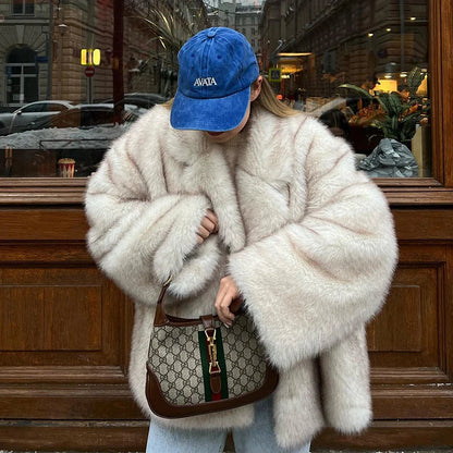 NeoMint™ Oversized Gradient Faux Fox Fur Coat